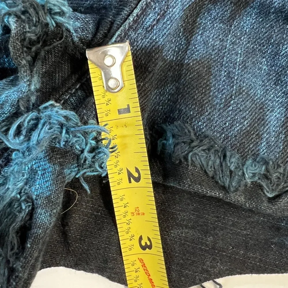 CARMAR Blue Black Tie Dye Cut Off Shorts Size 28 Jean Denim Acid Wash Distressed